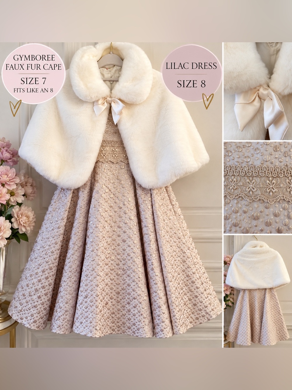 Gorgeous Girls Formal Dress + Gymboree Faux Fur Cape – Size 8